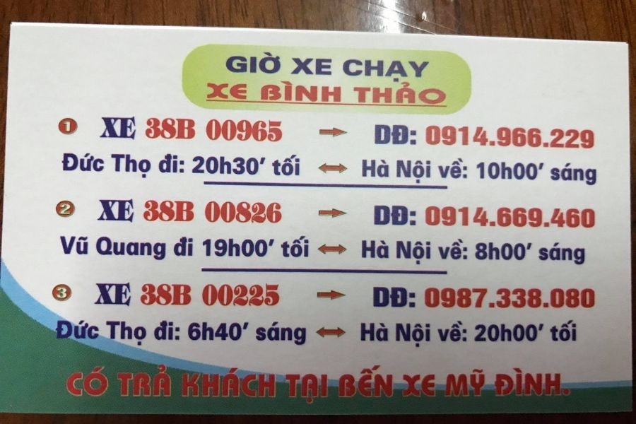 Các giờ chạy của nhà xe Bình Thảo xuất phát