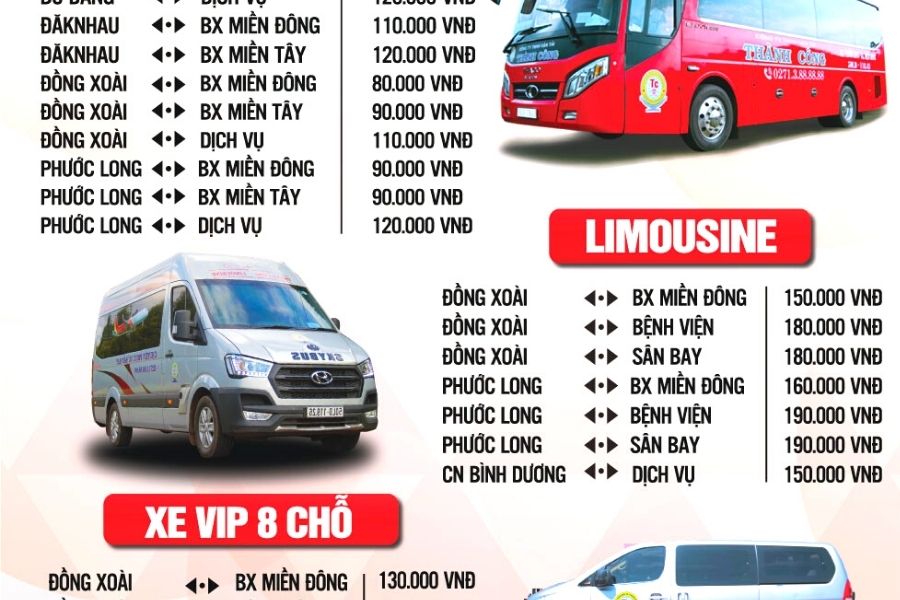 Bảng giá vé xe thành công mới nhất