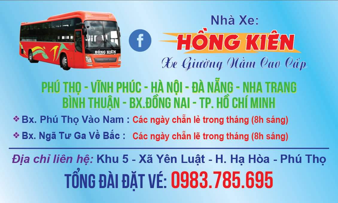 Lịch trình nhà xe hồng kiên phú thọ