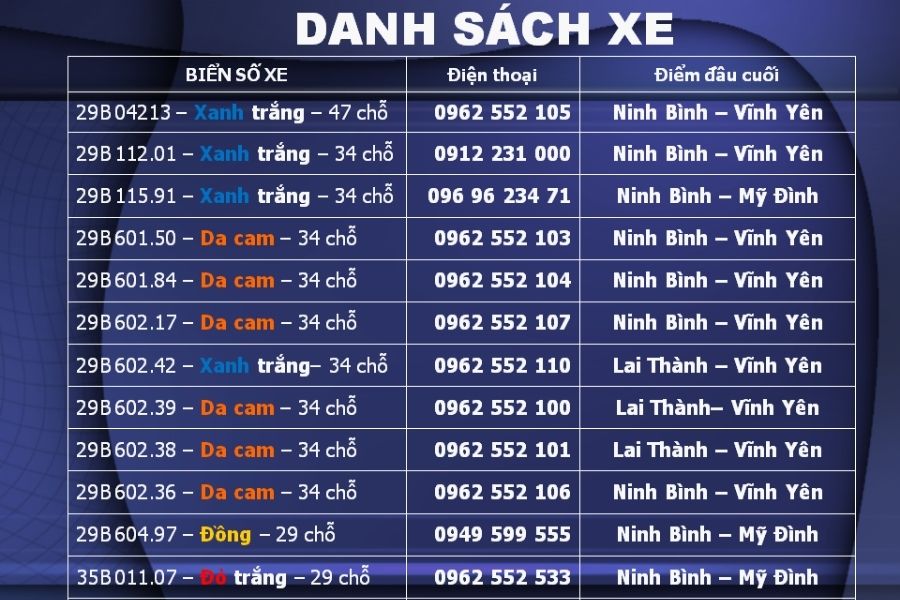 Danh sách Xe Thiên Trường