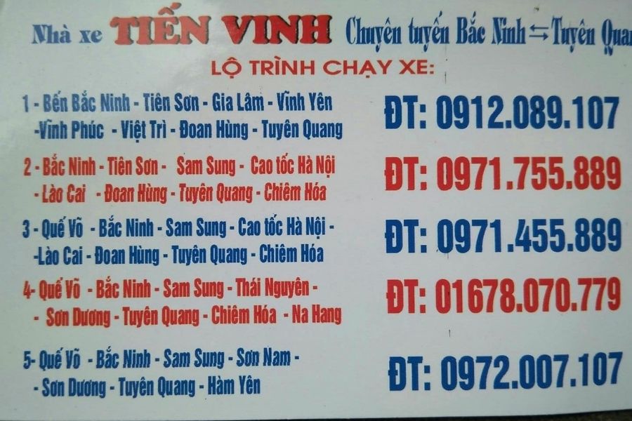 lịch trình nhà xe Tiến Vinh chạy