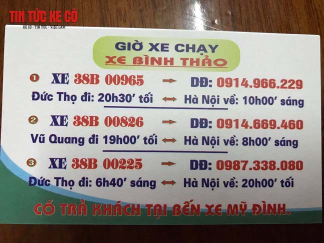 Lịch trình chạy của nhà xe Bình Thảo